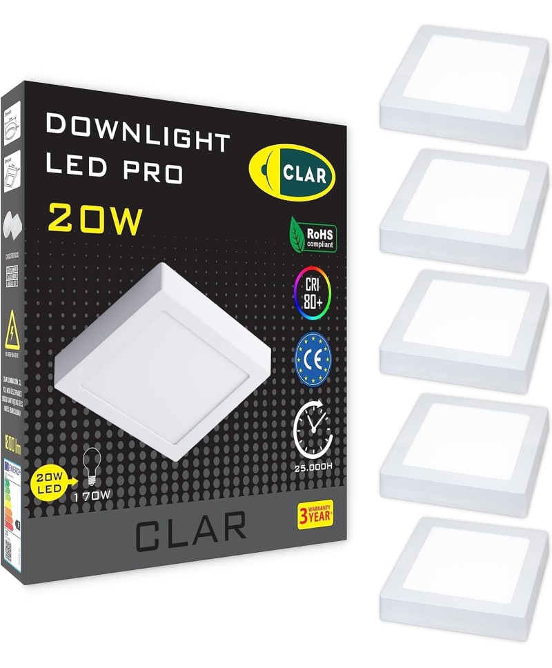 Downlight LED Superficie Cuadrado 20W