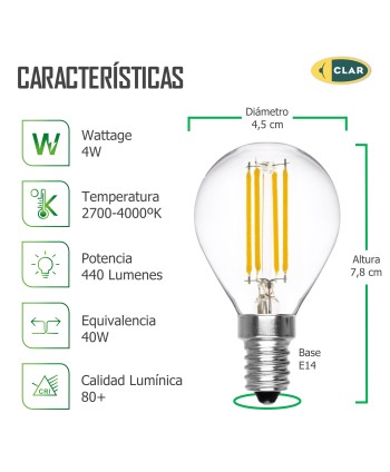 Bombillas LED E14 Filamento, 4W G45 E14
