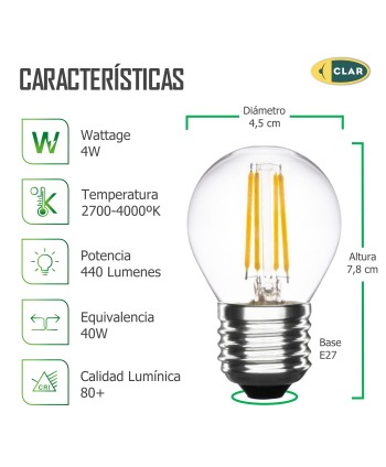 Bombillas LED E27 Filamento, 4W G45 E27