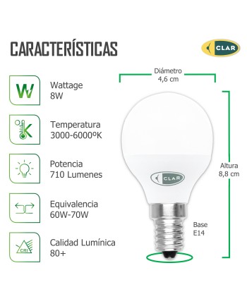 Bombilla LED E14 8W, Bombilla LED Pequeña