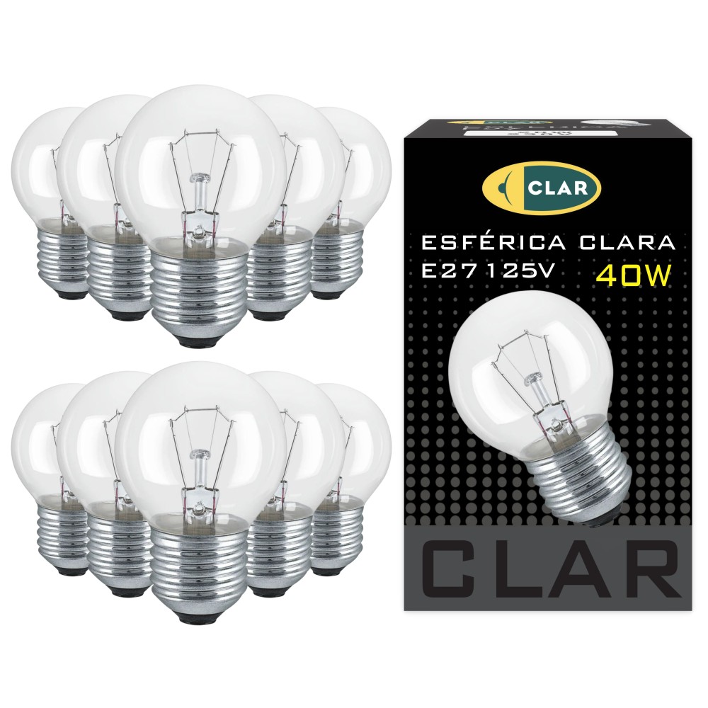 Bombilla Esférica E27 Clara Incandescente 40W