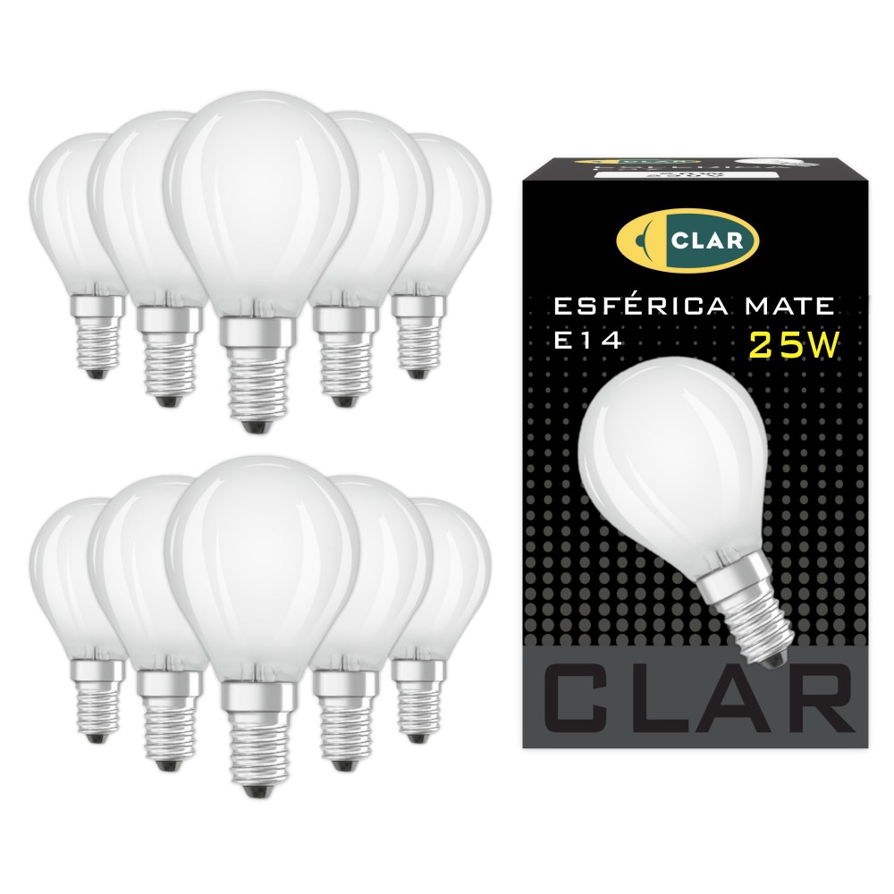 Bombilla Esférica E14 Clara Mate.