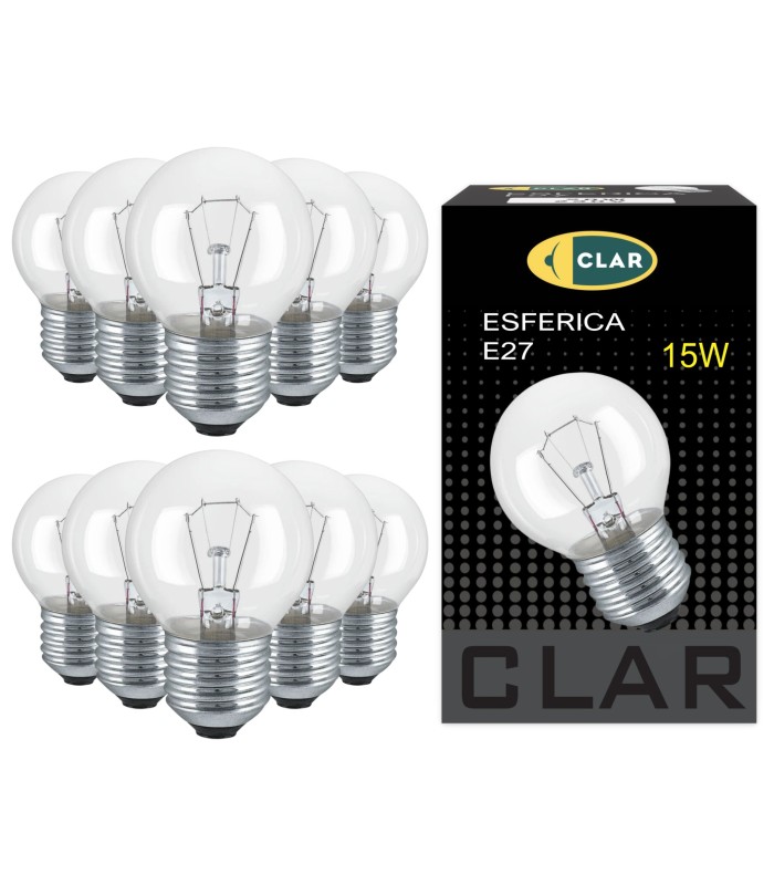 Bombilla Esférica E27 Clara Incandescente 15W