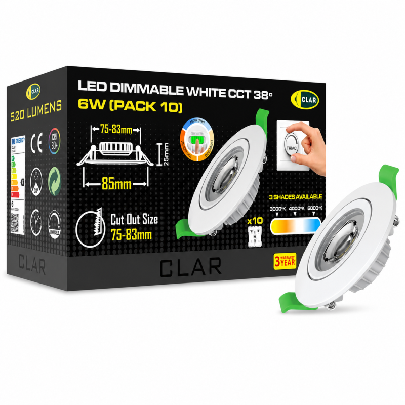 Focos LED Interior Techo, Módulo LED Ultra Plano Regulable 6W,  Ajustable 38º, Bkanco