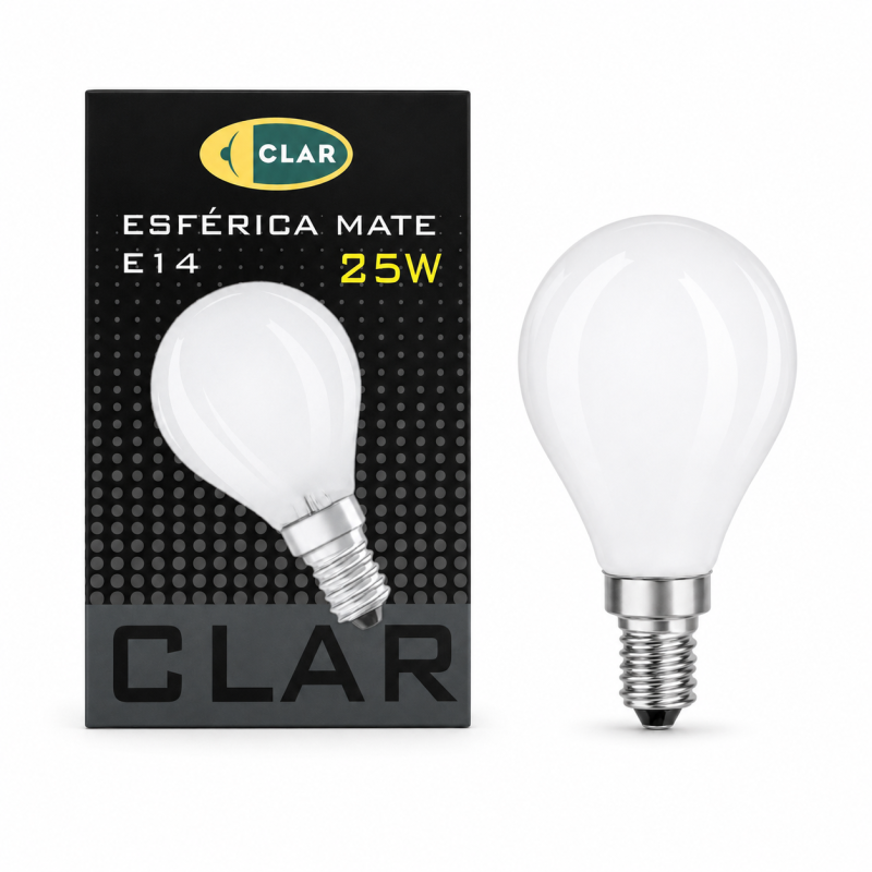 Bombilla Esférica E14 Clara Mate.