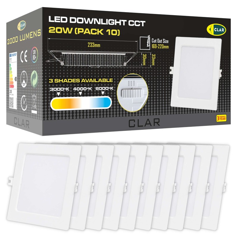 Downlight LED Techo Cuadrado 20W 3 Tonalidades CCT