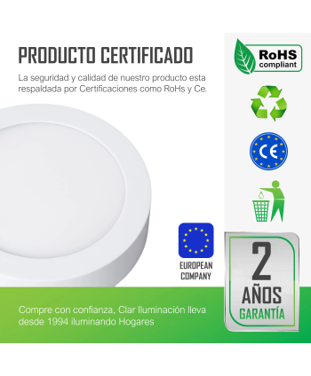 Downlight Superficie 12W Redondo, Plafon LED techo.